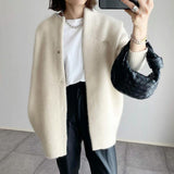 Elegant Long Cardigan with Buttons for Women – Comfortable Crew Neck Sweater