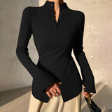 High-neck wrap sweater for women