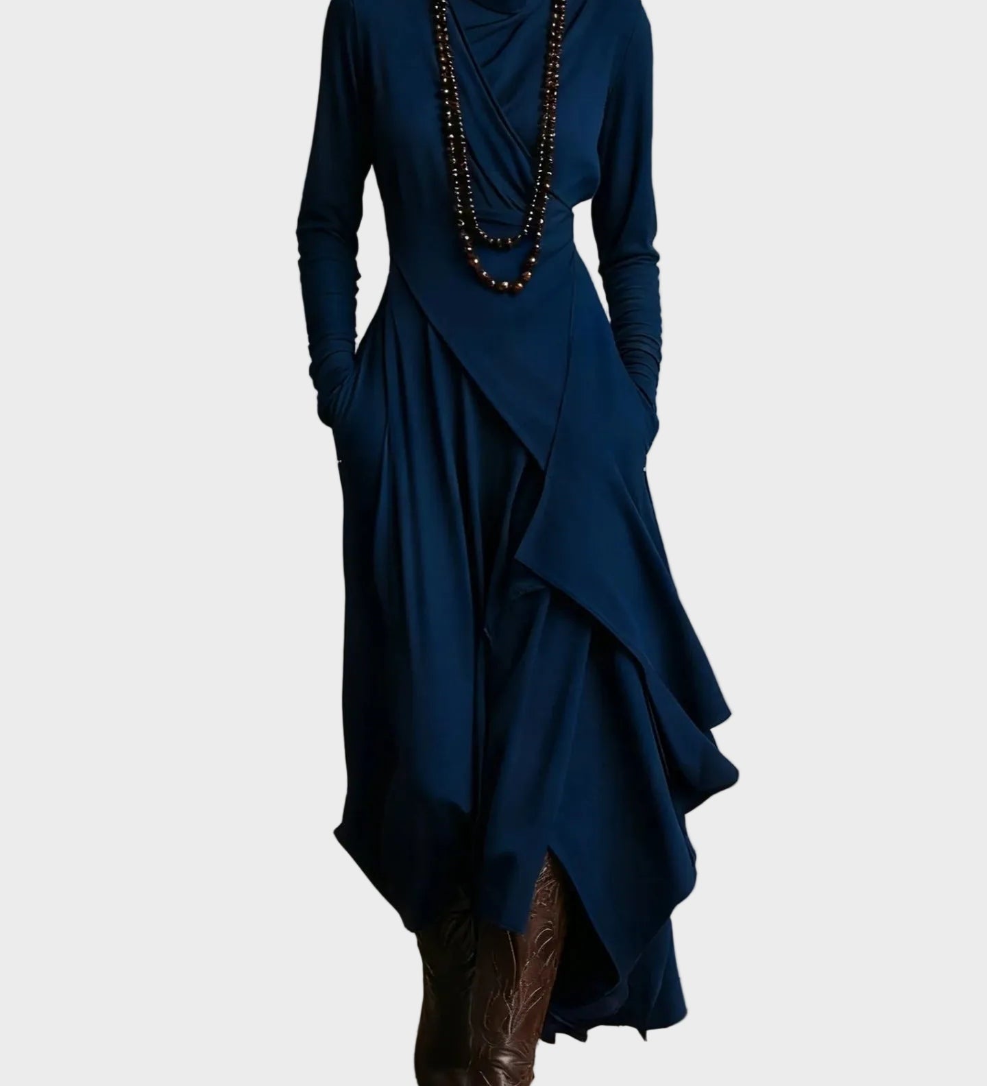 Teresa - Asymmetrical Maxi Dress in Knit with Roll Neck