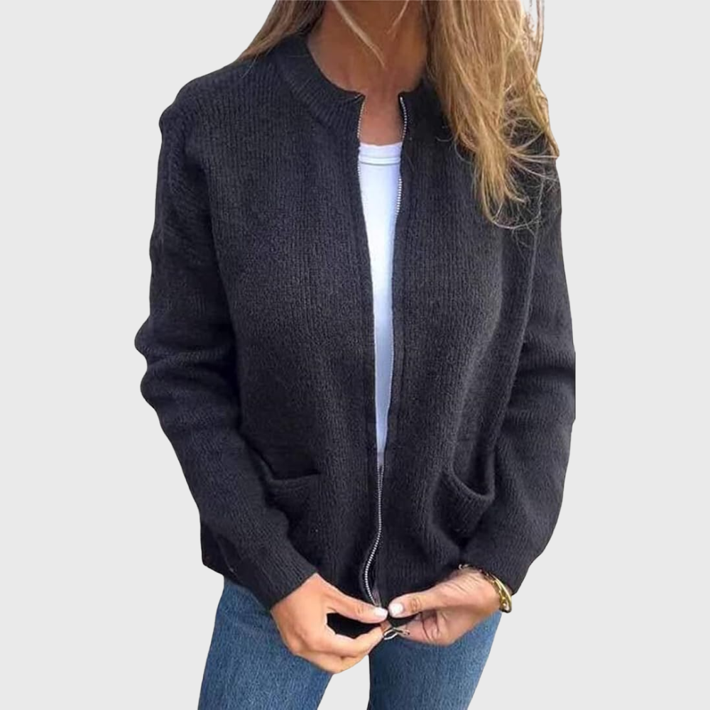 Women's zip-up hooded cardigan in soft knit – Comfortable and casual