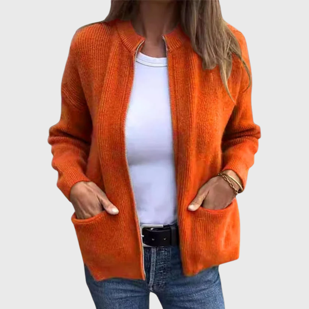 Women's Cardigan with Zip and Hood in Soft Knit - Comfortable and Casual