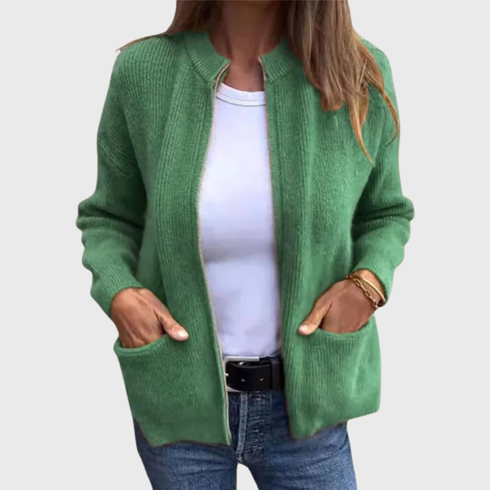 Women's zip-up hooded cardigan in soft knit – Comfortable and casual