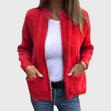 Women's zip-up hooded cardigan in soft knit – Comfortable and casual