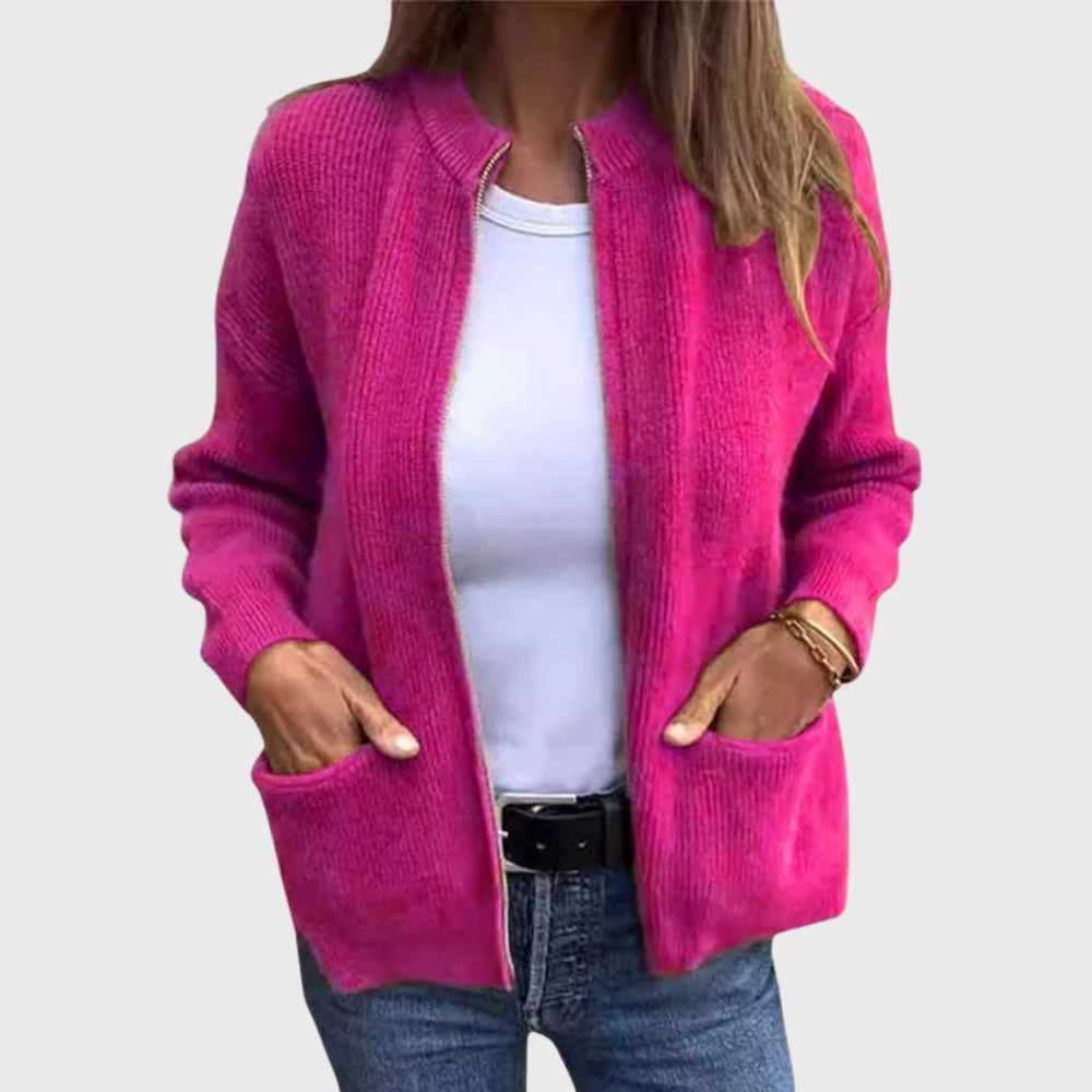 Women's Cardigan with Zip and Hood in Soft Knit - Comfortable and Casual