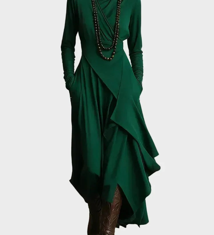 Teresa - Asymmetrical Maxi Dress in Knit with Roll Neck