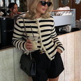 Women's Colour Block Striped Cardigan – Casual Knitwear with Buttons