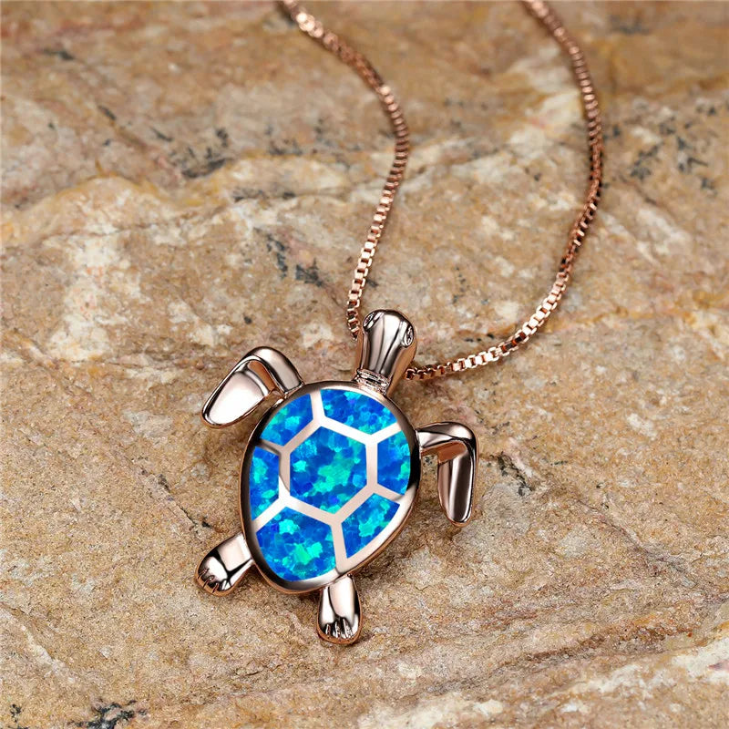 Vintage Green Fire Opal Turtle Pendant in Gold