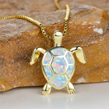Vintage Green Fire Opal Turtle Pendant in Gold