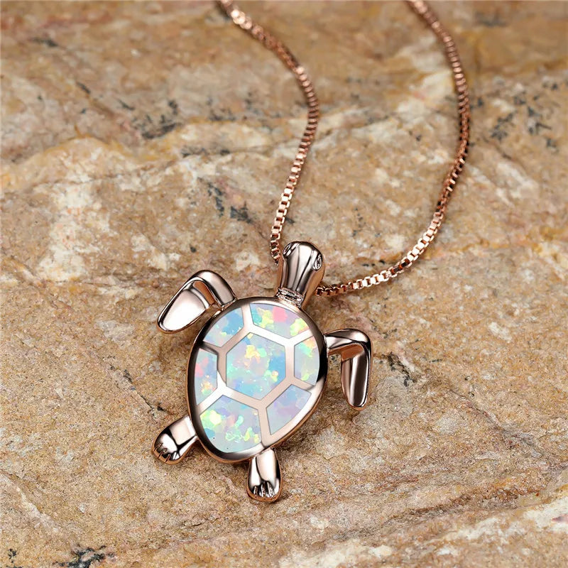 Vintage Green Fire Opal Turtle Pendant in Gold