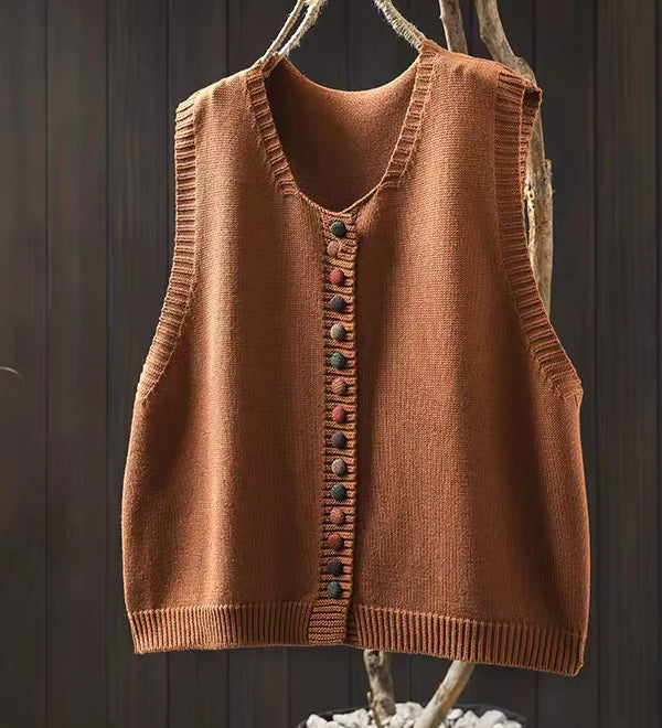 Loose Knit Vest for Women – V-Neck and Short Sleeves