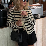 Women's Colour Block Striped Cardigan – Casual Knitwear with Buttons