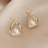 Vintage Drop Earrings with Cross and Triangle Shaped Pearl