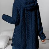 Women's Cable Knit Hooded Cardigan – Soft and Comfortable Long Sleeves