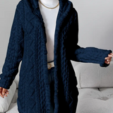 Women's Cable Knit Hooded Cardigan – Soft and Comfortable Long Sleeves