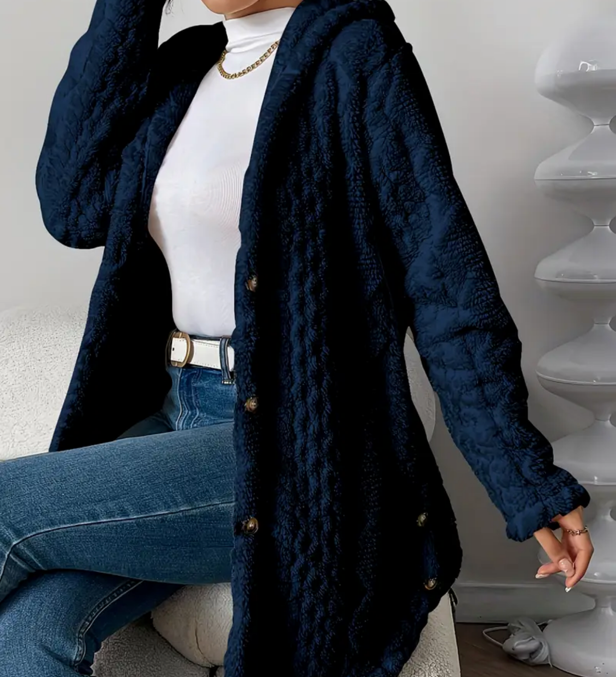 Women's Cable Knit Hooded Cardigan – Soft and Comfortable Long Sleeves