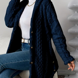 Women's Cable Knit Hooded Cardigan – Soft and Comfortable Long Sleeves