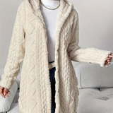 Women's Cable Knit Hooded Cardigan – Soft and Comfortable Long Sleeves