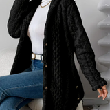 Women's Cable Knit Hooded Cardigan – Soft and Comfortable Long Sleeves