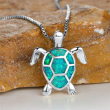 Vintage Green Fire Opal Turtle Pendant Necklace