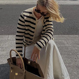 Women's Colour Block Striped Cardigan – Casual Knitwear with Buttons