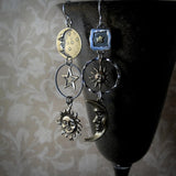 Dangle Earrings with Sun and Moon Pendant