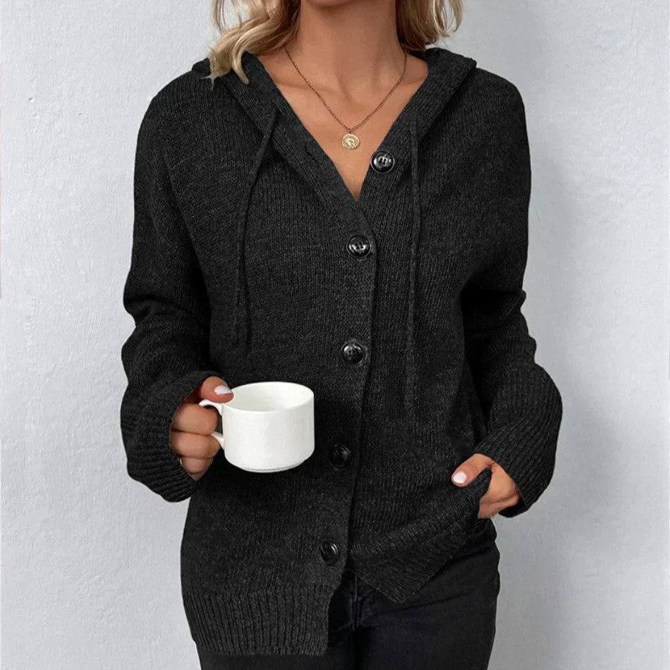Knitted Cardigan for Women with Hood and Drawstring – Comfort and Elegance