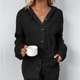 Knitted Cardigan for Women with Hood and Drawstring – Comfort and Elegance