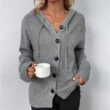 Knitted Cardigan for Women with Hood and Drawstring – Comfort and Elegance