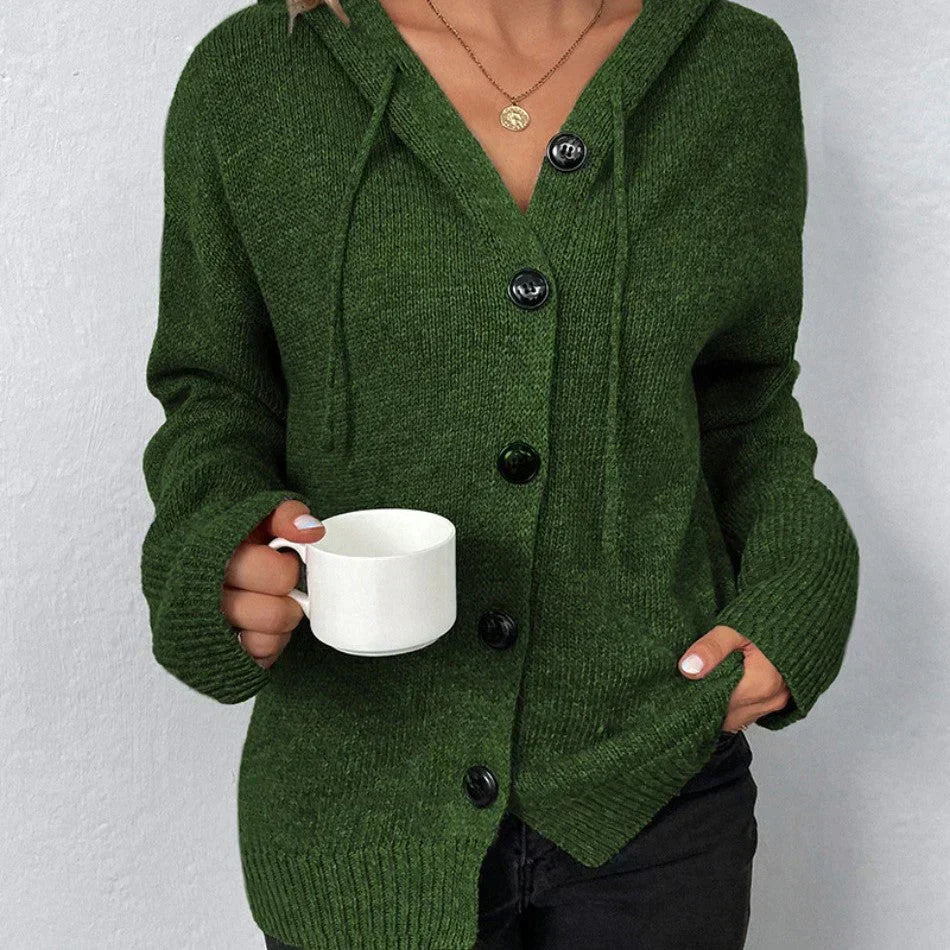 Knitted Cardigan for Women with Hood and Drawstring – Comfort and Elegance