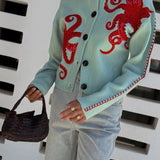 Women's Knitted Octopus Pattern Cardigan – Soft and Original Casual Style