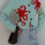 Women's Knitted Octopus Pattern Cardigan – Soft and Original Casual Style