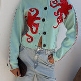 Women's Knitted Octopus Pattern Cardigan – Soft and Original Casual Style