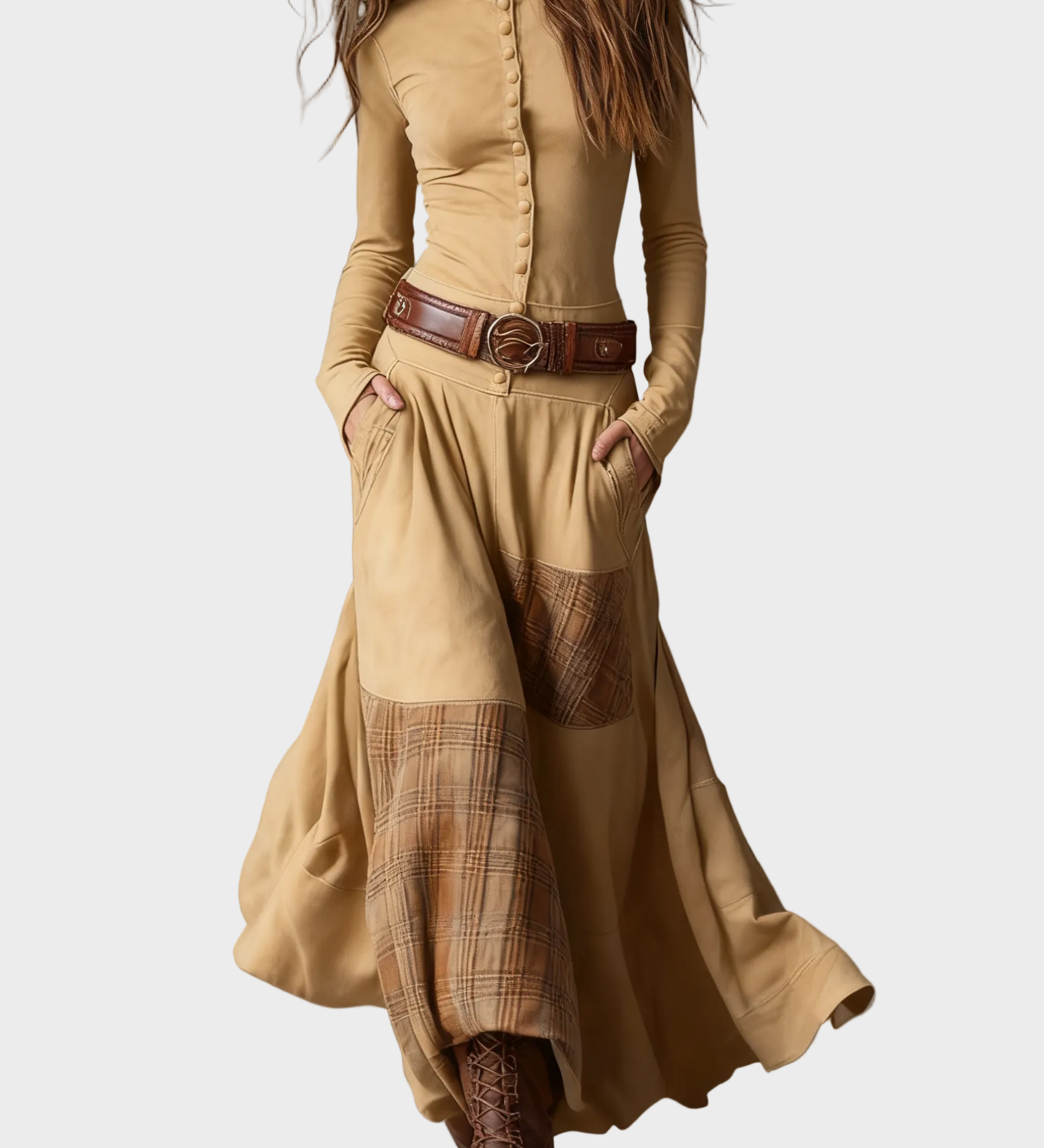Helena - Navy blue suede-effect maxi dress with belt