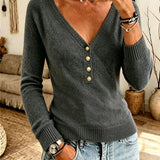 Women's Simple V-Neck Knit Sweater – A Comfortable and Elegant Autumn-Winter Style