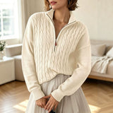 Women's half-zip high-neck sweater - Retro and comfortable