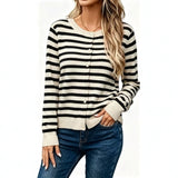 Women's Long-Sleeve Striped Knit Cardigan – Relaxed Fit, Casual and Comfortable Style