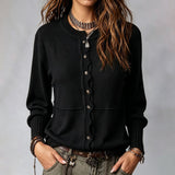 Women's Button-Up Casual Cardigan with Crew Neck – Comfortable Style for Everyday Wear