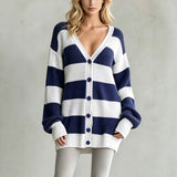 Women's striped knitted cardigan coat - Soft and comfortable