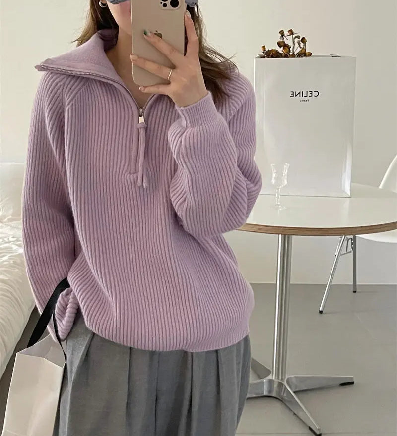 Women's half-zip polo sweater - Sporty and comfortable
