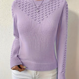 Women's openwork crew-neck sweater - Soft and elegant