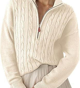 Women's half-zip high-neck sweater - Retro and comfortable
