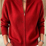 Women's zip-up crew-neck sweater - Soft and practical