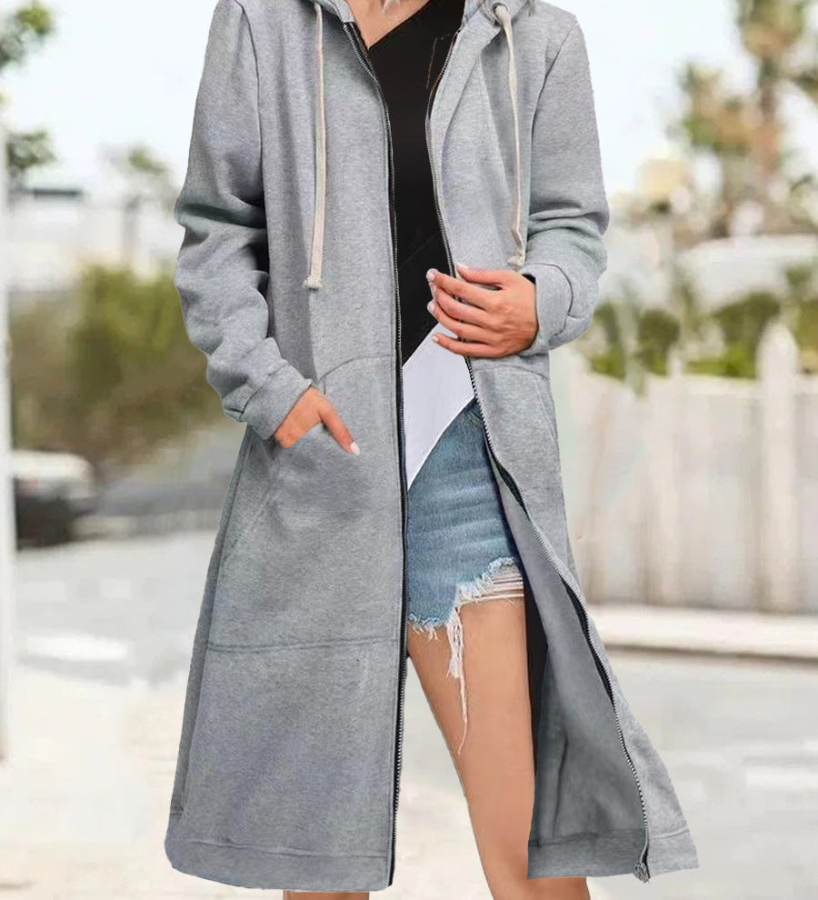 Multicoloured Oversized Women's Cardigan with Zip and Soft Hood