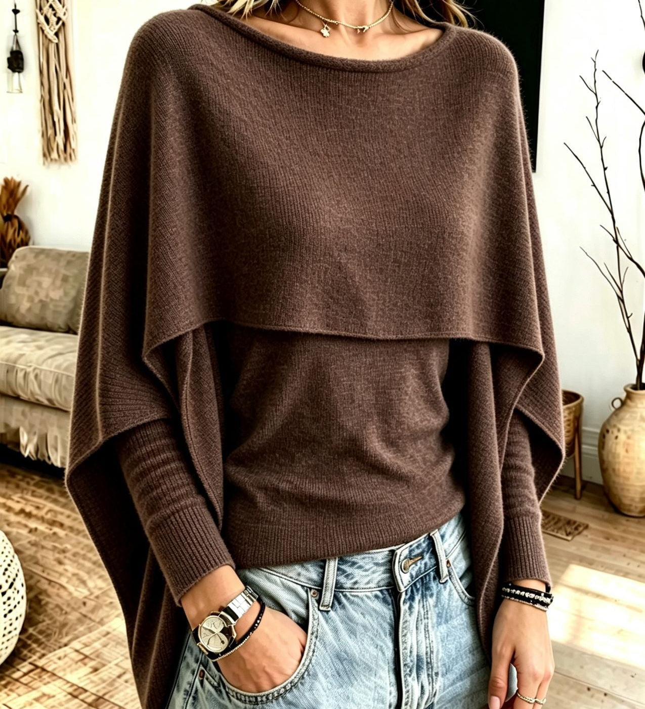 Women's Imitation Shawl Two-Piece Knit Sweater – A Chic, Layered, and Cozy Style