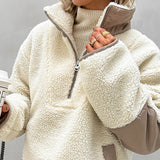 Soft Fleece Wool Sweater for Women with Turn-Back Cuffs – Loose Fit and Comfortable Warmth