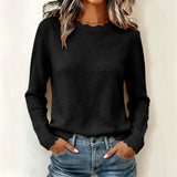 Women's solid-knit sweater – Long sleeves, casual everyday style