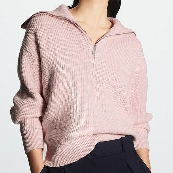 Women's Striped Half-Zip Sweater – Long Sleeves, Casual and Comfortable Style for Autumn and Winter