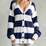 Women's striped knit coatigan - Soft and comfortable
