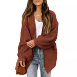 Women's Chunky Knit Cardigan – Oversized Wrap Style with Lantern Sleeves