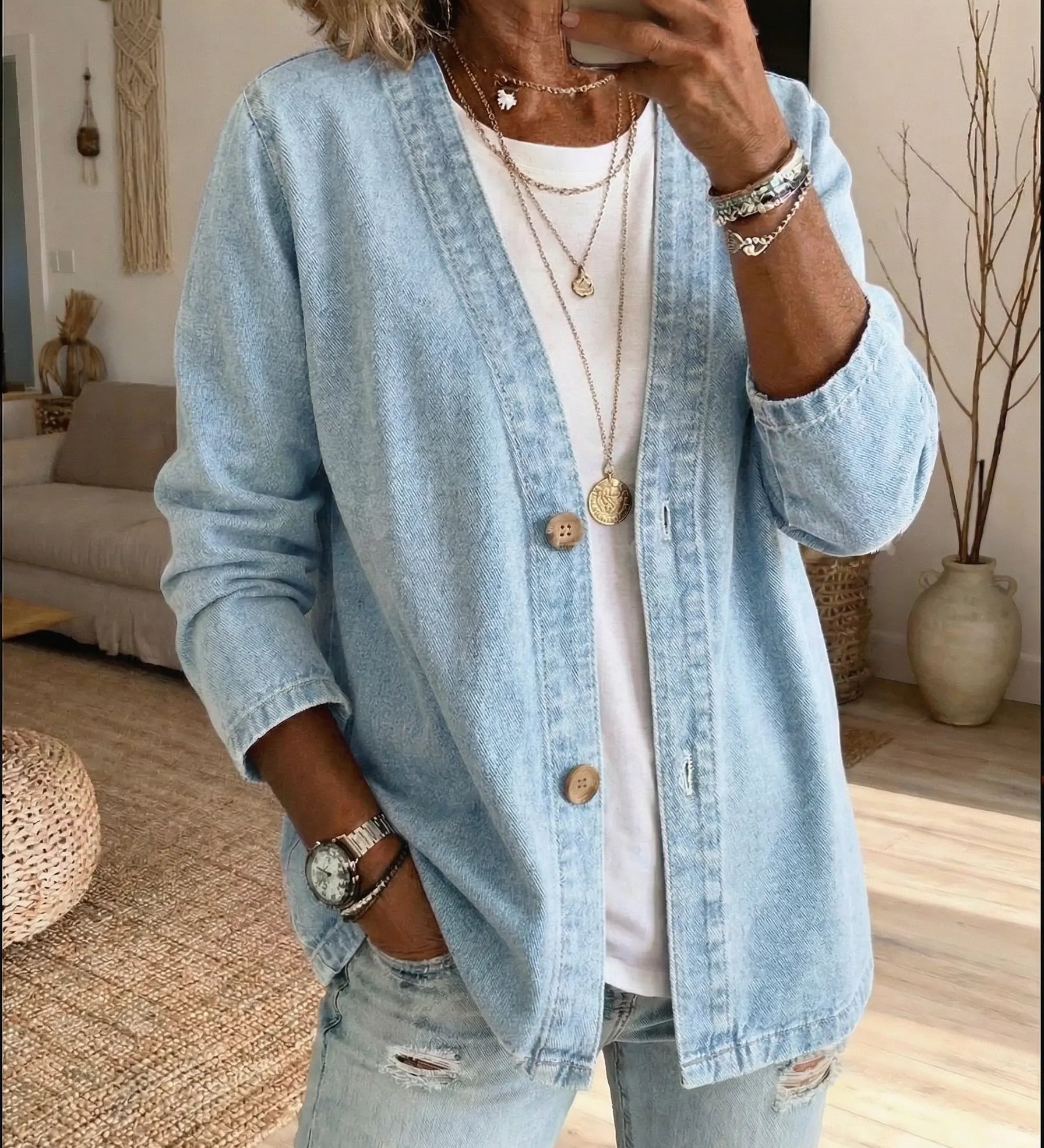 Women's Casual Denim Cardigan with Buttons – An elegant and relaxed style, perfect for everyday wear